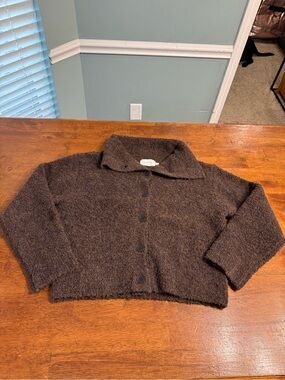 Mijeong Park Spread Collar Bouclé Cardigan Sweater Brown Knit Jacket M/L